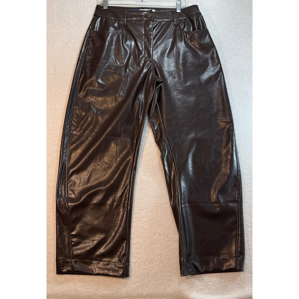 Old Navy Extra High-Rise Barrel Leg Faux Leather Pants Dark Brown 10 842736-00-1